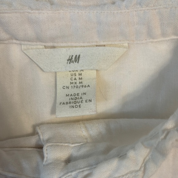 H&M Button Down Shirt Women’s Cream Oversized Medium Cottagecore Classic Cotton - Picture 2 of 6